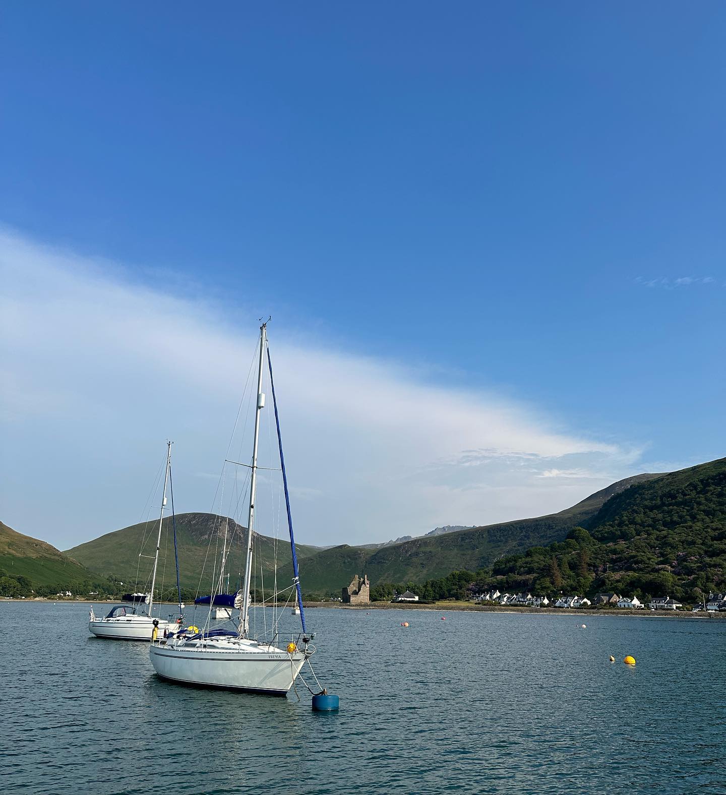Campbeltown to Lochranza. Sunshine, Dolphins 🐬 and a very short sail. Missing wind but weather is great! So hot here in Scotland 🏴󠁧󠁢󠁳󠁣󠁴󠁿 #sailingscotland #lochranza #sailinglife #dolphin #sailing #sailingcouple