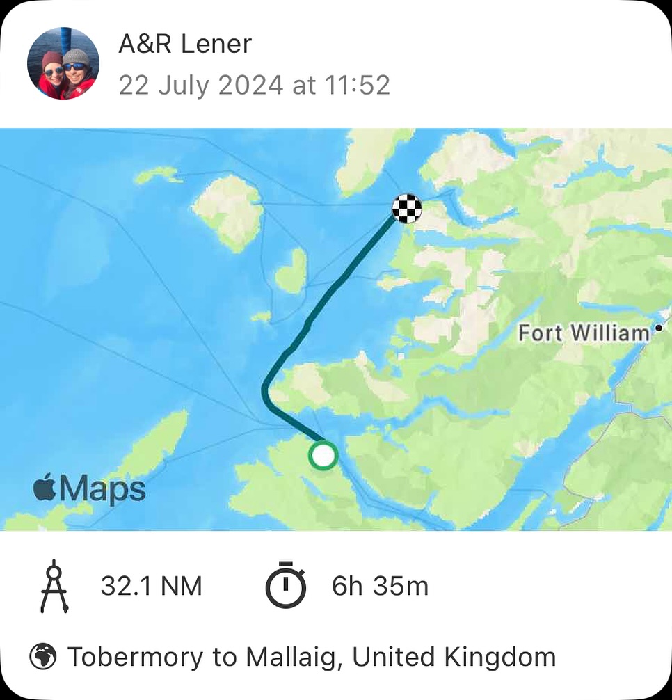 ⛵ From Tobermory to Mallaig 🌞
Our journey from Tobermory to Mallaig started off cloudy but soon turned into a great sailing day with perfect winds and sunshine. Upon arriving in Mallaig, we were greeted by playful dolphins and enjoyed a beautiful walk with stunning views. We even spotted the Harry Potter railway! Our cat is loving boat life as much as we are. 🐬🌞🚂
#sailinglife #tobermory #mallaig #cloudytosunny #goodwinds #dolphinsighting #harrypotterrailway #beautifulwalks #boatlife #sailingcouple #scotland #westscotland #sailinglagertha #westerlyyachts #westerlyoceanlord #segeln #catonboard #boatlifecat