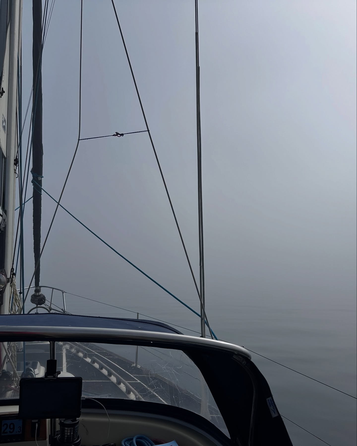 Porth Dinllean to St Tudwal's Island (Lunch stop) and finally to Pwllheli! Left the lovely anchorage at Porth Dinllaen and set course for Pwllheli, where Lagertha's getting new rigging. Although the sun was out, we saw nearly nothing, thick fog all the way. 😶‍🌫️🌞
Bardsey Sound was a proper test! Known for ripping tides, overfalls, and wild currents. Made even more exciting by near-zero visibility but luckily nearly no wind and a rather calm sea. The radar got a workout, and the boat turned sharply more than once as the very strong tidal streams took hold. Definitely kept us on our toes! 💨🌊 Our planning was right, we wouldn't like to be there in unfavourable conditions. 
Had to keep a sharp lookout for lobster pots, too. Hard to spot when you're sailing in a cloud. 🦞
Just before we arrived at St Tudwal's Island for our lunch stop, the fog cleared and the sun came out in full. Beautiful sunny day to anchor and breathe before timing the tide into Pwllheli Marina. Great sailing day and adventurers. 
#SailingLife #BardseySound #FoggyPassage #RadarTest #pwllhelibound #sailinglagertha #westerlyoceanlord #sailingyacht #uksailing #adventurelife #sailing #sailingboat #instasailing #sailinginstagram #boatlife #boatlifestyle #boat #sailors #liveaboardlife #sailinstagram #sailincouple  #explorers #travelcouple #cruising #wanderlust #vitaminsea #travel #floatinghome #oceanlife