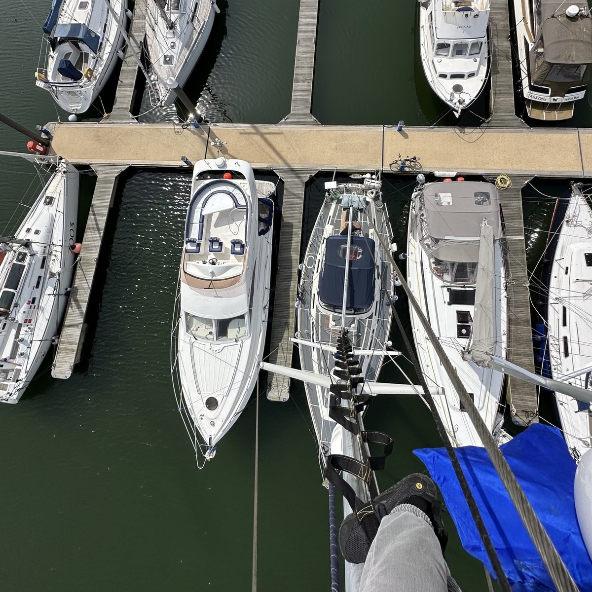 Peel Marina from above - the view from the mast