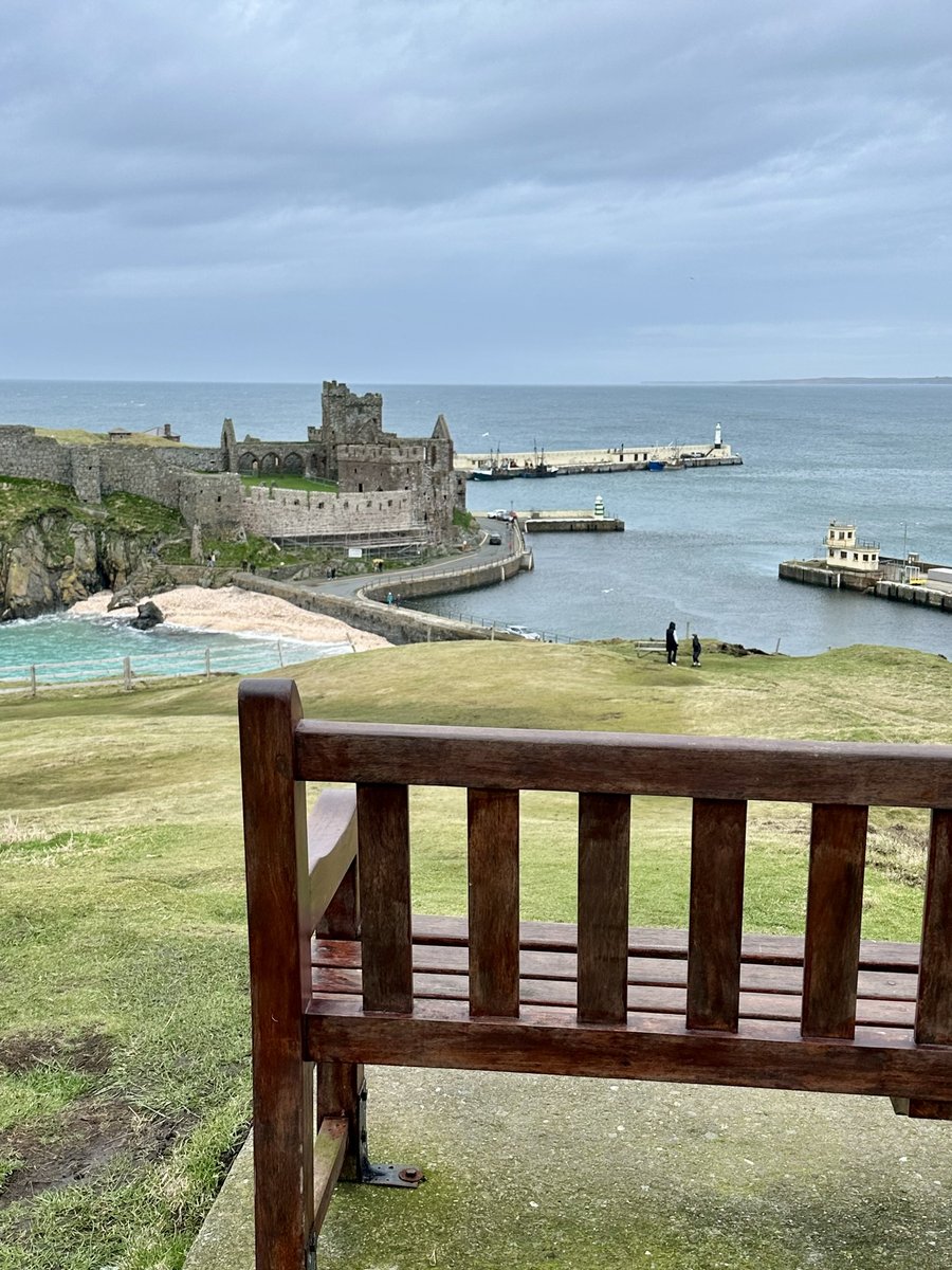 View from Peel Hill looking down to Peel Castle and the harbour