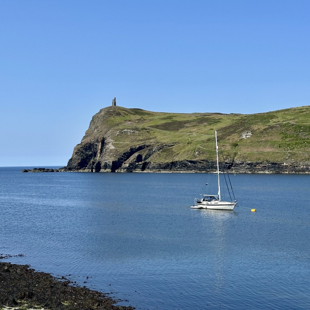Lagertha on mooring with Bradda Head in the background