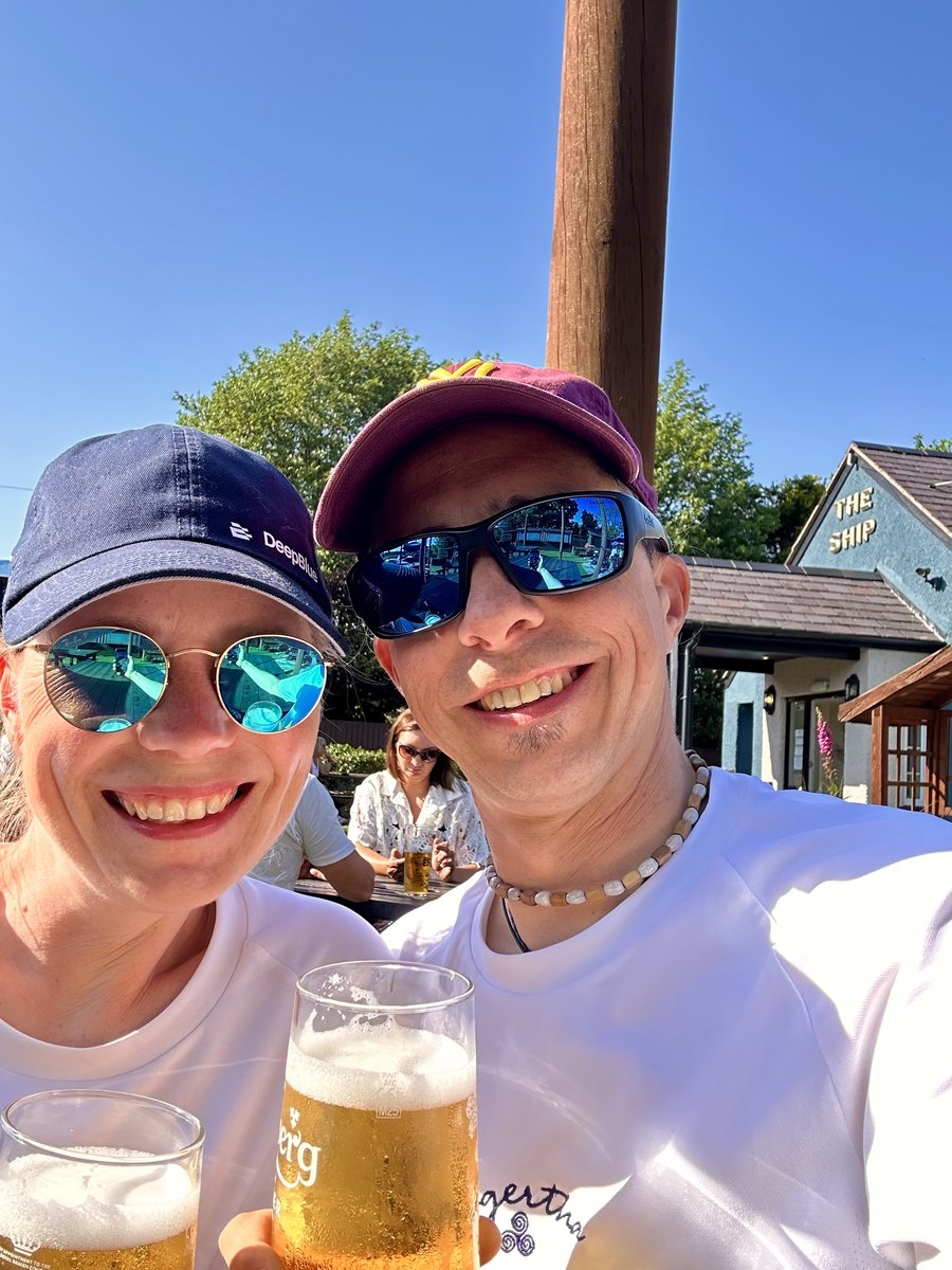 Rob and Andrea toasting beers at The Ship pub
