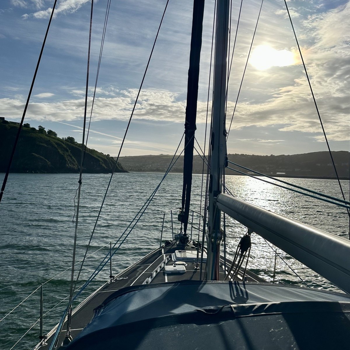 Arriving at the Fishguard anchorage - coastline ahead
