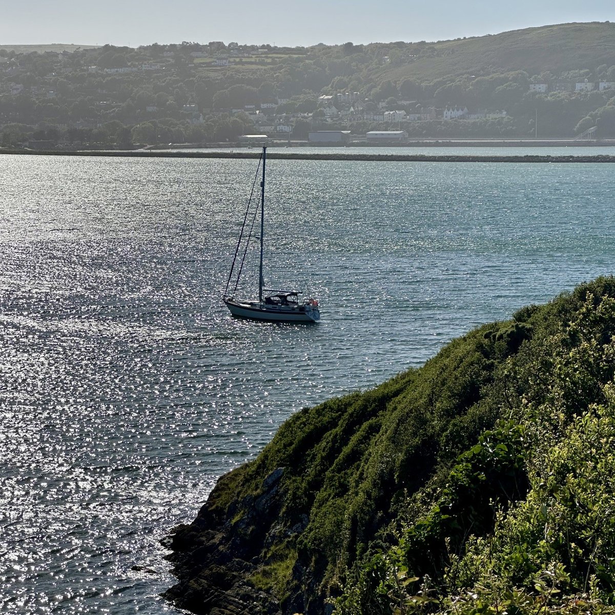 Lagertha at anchor in Fishguard Bay - view from the fort above