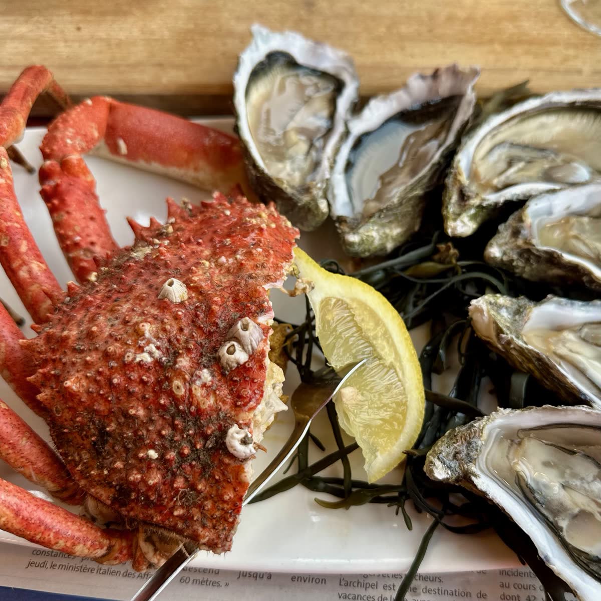 Spider crab and oysters
