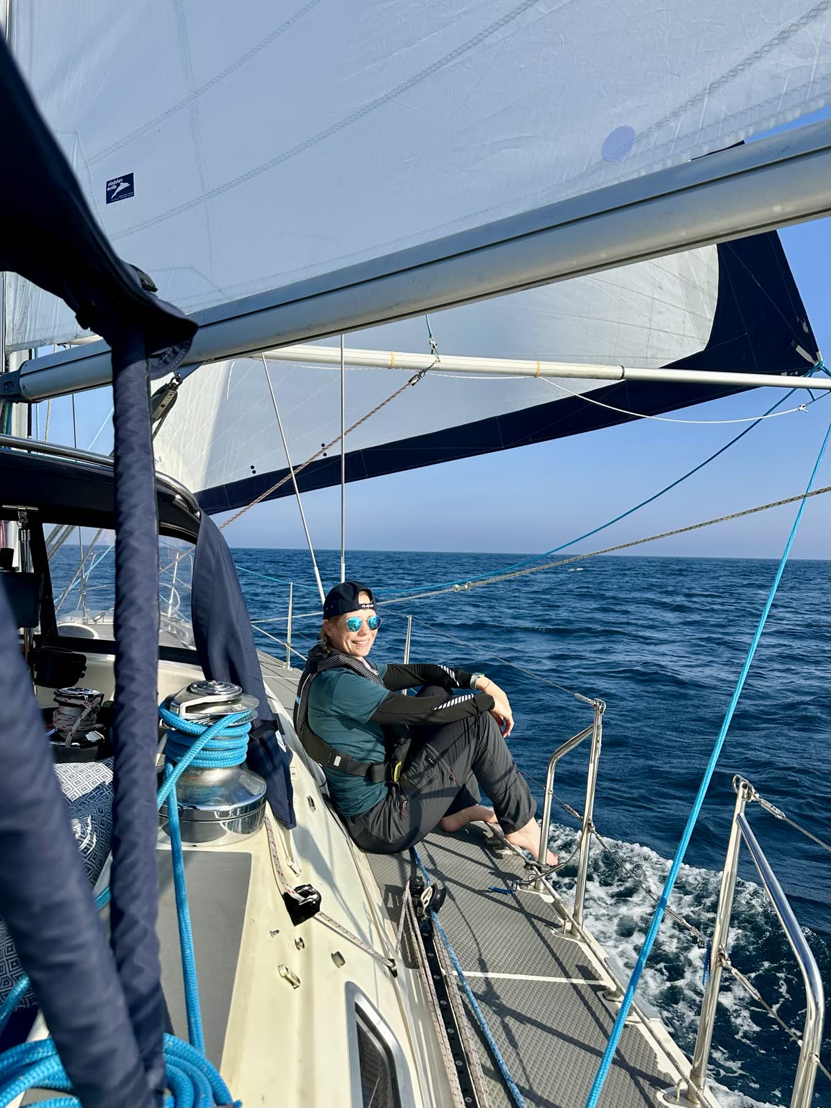Andrea sailing in the cockpit